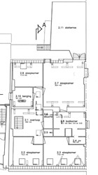 <p>Bestaande plattegrond van de tweede verdieping, behorend bij de vergunningaanvraag van 2007 (gemeente Zwolle). </p>
